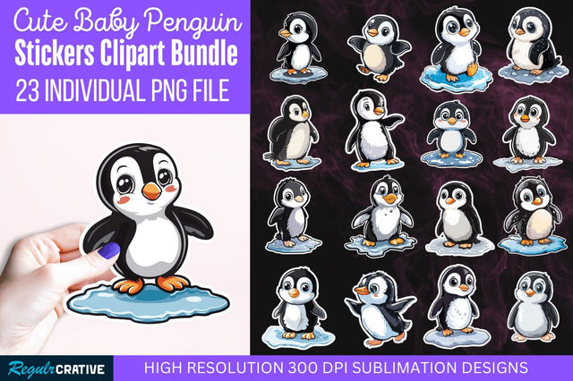 Baby Penguin Waddling on Ice Stickers Bundle Sublimation Regulrcrative 