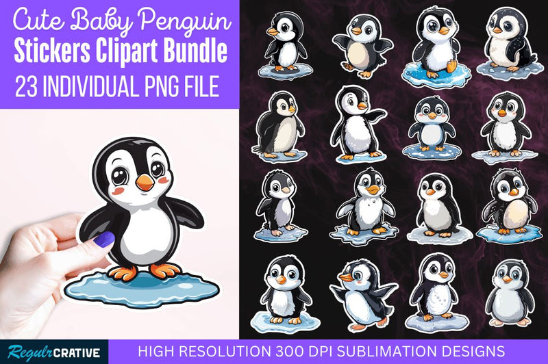Baby Penguin Waddling on Ice Stickers Bundle Sublimation Regulrcrative 