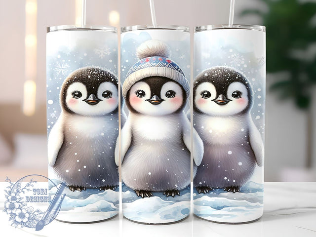 Baby Penguins 20oz Skinny Tumbler, Christmas Kawaii Tumbler Png, Straight & Tapered Tumbler Wrap, Instant Digital Download Sublimation ToriDesigns 