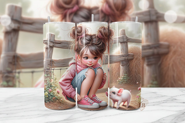 Baby Pig & Farm Skinny Tumbler Wrap PNG Sublimation BijouBay 