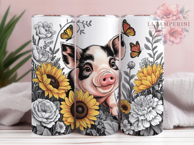 Baby Pig Sunflower Farmhouse 20oz Tumbler, Sunflower Theme, Spotted Pig, Farmhouse Style, Cute Animal, 20oz Tumbler Wrap, Sublimation PNG Sublimation Li Zamperini 