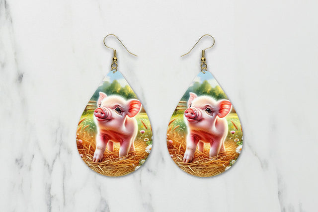 Baby Pig teardrop earring sublimation design Sublimation BijouBay 