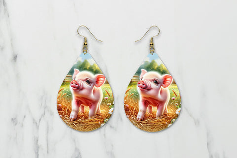 Baby Pig teardrop earring sublimation design Sublimation BijouBay 