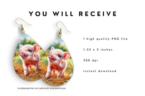 Baby Pig teardrop earring sublimation design Sublimation BijouBay 