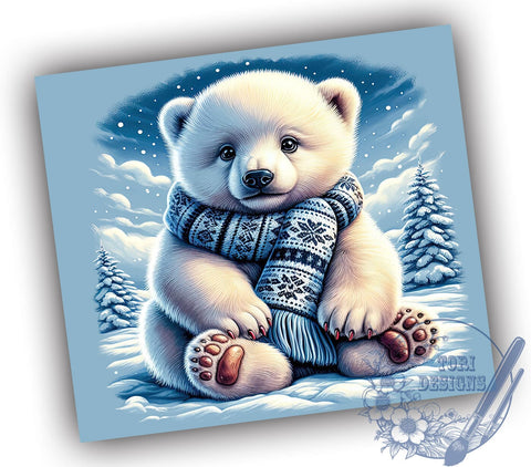 Baby Polar Bear Cub 20oz Skinny Tumbler, Christmas Kawaii Tumbler Png, Straight & Tapered Tumbler Wrap, Instant Digital Download Sublimation ToriDesigns 