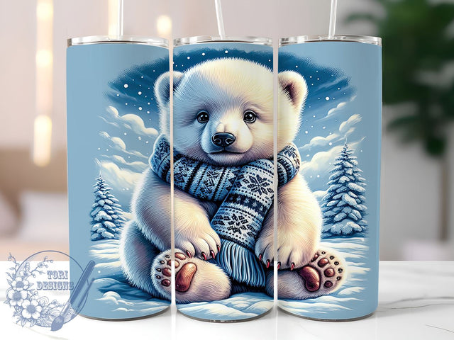 Baby Polar Bear Cub 20oz Skinny Tumbler, Christmas Kawaii Tumbler Png, Straight & Tapered Tumbler Wrap, Instant Digital Download Sublimation ToriDesigns 