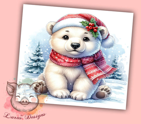 Baby Polar Bear Cub 20oz Tumbler Png, Straight & Tapered Tumbler Png, Deer Christmas Kawaii Tumbler Png, Digital Download PNG Sublimation Lara' s Designs 