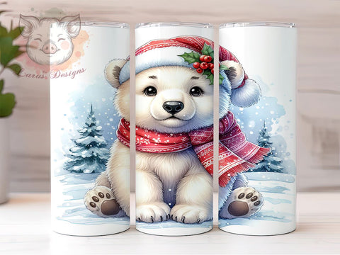 Baby Polar Bear Cub 20oz Tumbler Png, Straight & Tapered Tumbler Png, Deer Christmas Kawaii Tumbler Png, Digital Download PNG Sublimation Lara' s Designs 