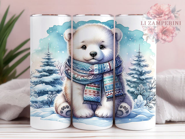 Baby Polar Bear Cub 20oz Tumbler Wrap PNG, Christmas Kawaii Tumbler Png, Straight & Tapered Tumbler Wrap, Instant Digital Download Sublimation Li Zamperini 