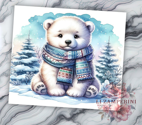 Baby Polar Bear Cub 20oz Tumbler Wrap PNG, Christmas Kawaii Tumbler Png, Straight & Tapered Tumbler Wrap, Instant Digital Download Sublimation Li Zamperini 