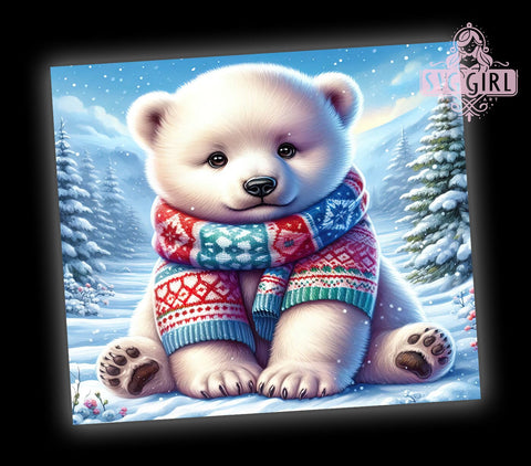 Baby Polar Bear Cub 20oz Tumbler Wrap Sublimation Design, Straight Tapered Tumbler Wrap, Christmas Kawaii Tumbler Png, Instant Digital Download Sublimation SvggirlplusArt 