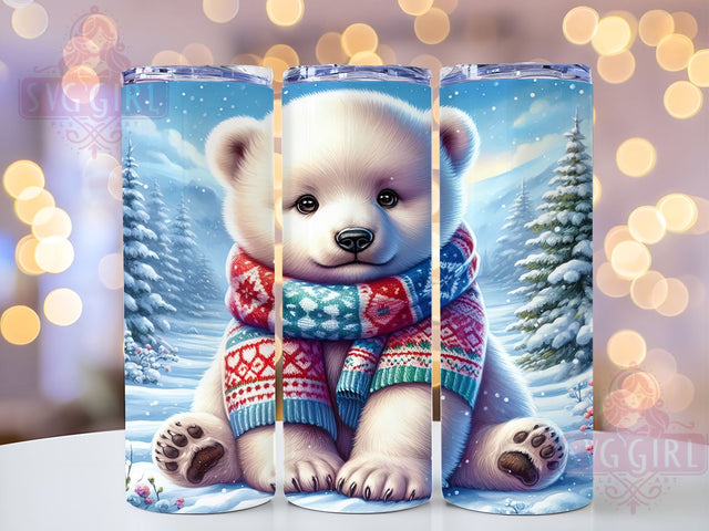 Baby Polar Bear Cub 20oz Tumbler Wrap Sublimation Design, Straight Tapered Tumbler Wrap, Christmas Kawaii Tumbler Png, Instant Digital Download Sublimation SvggirlplusArt 