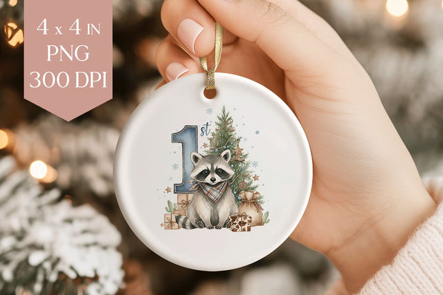 Baby Raccoon 1st Christmas Sublimation Ornament PNG Sublimation BijouBay 