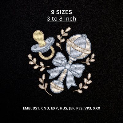 Baby Rattle Pacifier Bow Machine Embroidery Design Nursery Baby Shower File Embroidery/Applique DESIGNS PatternFeed8 