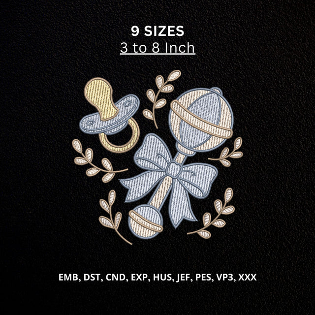 Baby Rattle Pacifier Bow Machine Embroidery Design Nursery Baby Shower File Embroidery/Applique DESIGNS PatternFeed8 