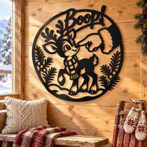 Baby Reindeer Boop Laser SVG | Christmas Metal Wall Art | Cute Santa Reindeer DXF | Holiday Plasma Cutting File SVG HappyDesignStudio 