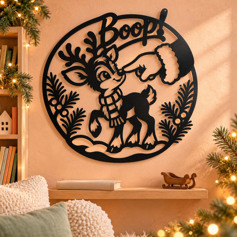 Baby Reindeer Boop Laser SVG | Christmas Metal Wall Art | Cute Santa Reindeer DXF | Holiday Plasma Cutting File SVG HappyDesignStudio 