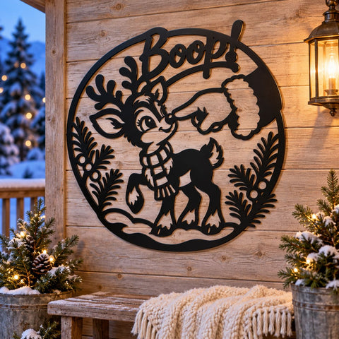 Baby Reindeer Boop Laser SVG | Christmas Metal Wall Art | Cute Santa Reindeer DXF | Holiday Plasma Cutting File SVG HappyDesignStudio 
