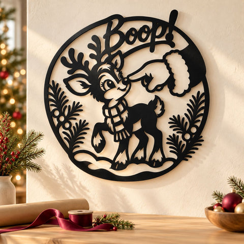 Baby Reindeer Boop Laser SVG | Christmas Metal Wall Art | Cute Santa Reindeer DXF | Holiday Plasma Cutting File SVG HappyDesignStudio 