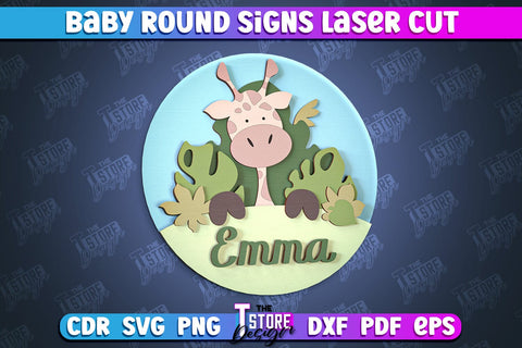 Baby Round Sign Bundle | Nursery Wooden Name Sign | Personalized Sign | CNC File SVG The T Store Design 