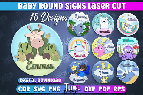 Baby Round Sign Bundle | Nursery Wooden Name Sign | Personalized Sign | CNC File SVG The T Store Design 