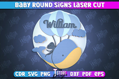 Baby Round Sign | Nursery Wooden Name Sign | Personalized Sign | CNC File SVG The T Store Design 