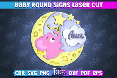 Baby Round Sign | Nursery Wooden Name Sign | Personalized Sign | CNC File SVG The T Store Design 