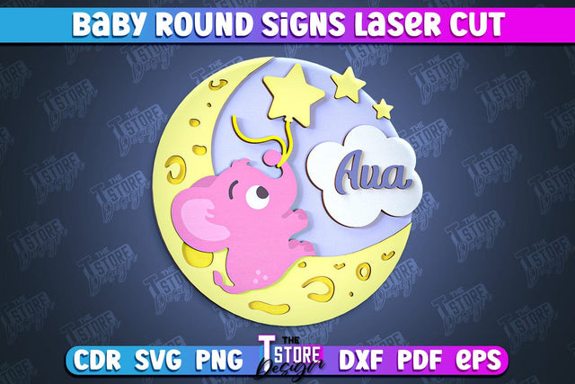 Baby Round Sign | Nursery Wooden Name Sign | Personalized Sign | CNC File SVG The T Store Design 