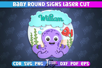 Baby Round Sign | Nursery Wooden Name Sign | Personalized Sign | CNC File SVG The T Store Design 