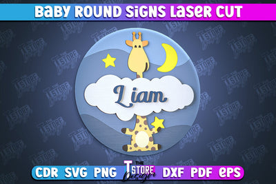 Baby Round Sign | Nursery Wooden Name Sign | Personalized Sign | CNC File SVG The T Store Design 