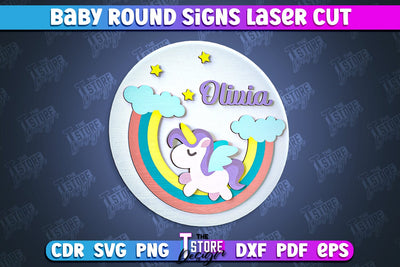 Baby Round Sign | Nursery Wooden Name Sign | Personalized Sign | CNC File SVG The T Store Design 