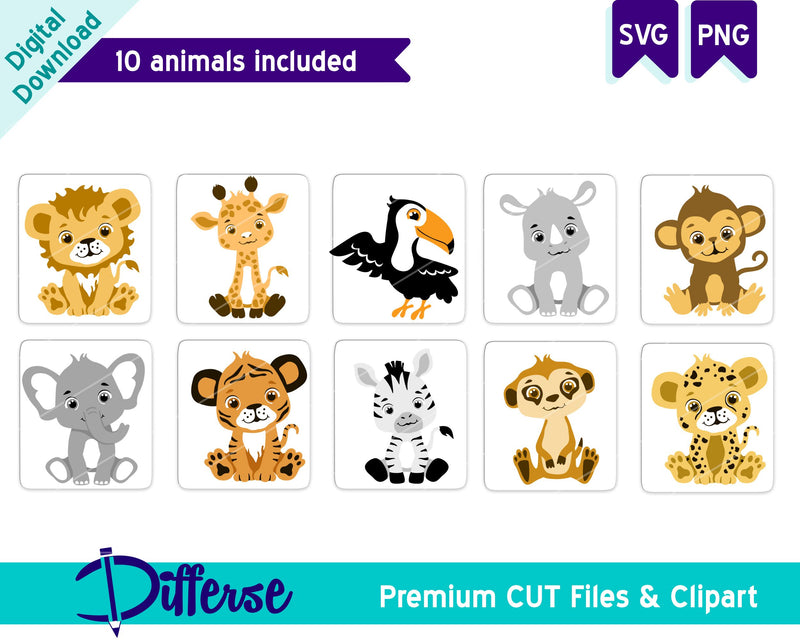 Baby Safari Animals SVG | Animals Bundle SVG - So Fontsy