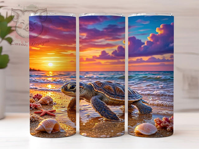 Baby Sea Turtle Sunset 20oz Tumbler, Baby Turtle Motif, Sunset Scene, Ocean Theme, Coastal Accent, Sublimation Wrap, 20oz Tumbler, Whimsical Charm Sublimation Lara' s Designs 