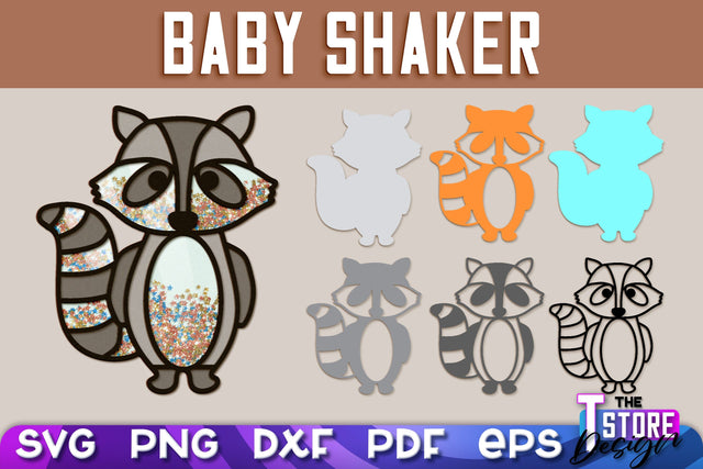 Baby Shakers SVG | Baby Paper Cut Design | Confetti SVG | Raccoon Design SVG The T Store Design 