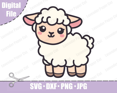 Baby Sheep SVG PNG File, Cute Lamb Clipart Cut File for Cricut and Silhouette, Farm Animal Theme, Kids Crafts, DIY Baby Shower Decorations SVG Lavender Paper Cut 