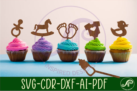 Baby shower cupcake toppers, 6 designs SVG laser cut SVG APInspireddesigns 