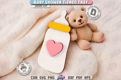 Baby Shower Tiered Tray Laser Cut | Round Stand with Elements | New Born SVG | Baby Boy | Baby Girl | Dessert Tiered Tray | CNC File SVG The T Store Design 