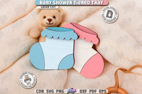 Baby Shower Tiered Tray Laser Cut | Round Stand with Elements | New Born SVG | Baby Boy | Baby Girl | Dessert Tiered Tray | CNC File SVG The T Store Design 