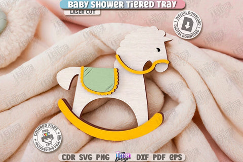 Baby Shower Tiered Tray Laser Cut | Round Stand with Elements | New Born SVG | Baby Boy | Baby Girl | Dessert Tiered Tray | CNC File SVG The T Store Design 