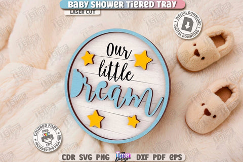 Baby Shower Tiered Tray Laser Cut | Round Stand with Elements | New Born SVG | Baby Boy | Baby Girl | Dessert Tiered Tray | CNC File SVG The T Store Design 