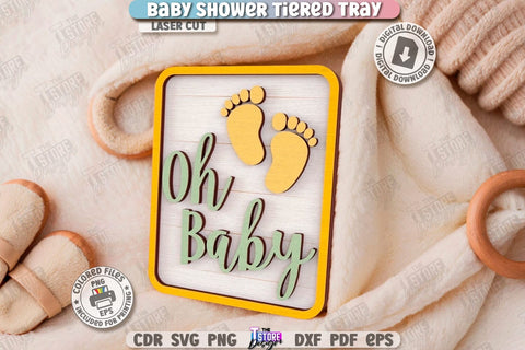 Baby Shower Tiered Tray Laser Cut | Round Stand with Elements | New Born SVG | Baby Boy | Baby Girl | Dessert Tiered Tray | CNC File SVG The T Store Design 