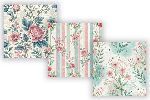 Baby Shower Toile Digital Paper Pack, Vintage Floral Toile, Gingham & Stripe Seamless Patterns, Scrapbooking & Printable Crafts Digital Pattern FloridPrintables 