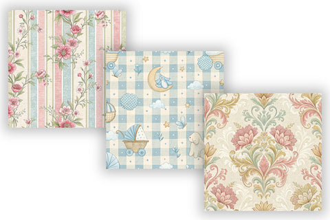 Baby Shower Toile Digital Paper Pack, Vintage Floral Toile, Gingham & Stripe Seamless Patterns, Scrapbooking & Printable Crafts Digital Pattern FloridPrintables 
