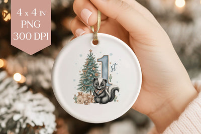 Baby Skunk First Christmas Sublimation Ornament PNG Sublimation BijouBay 
