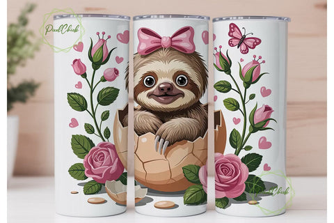 Baby Sloth Easter Tumbler Wrap Sublimation PixelChick 