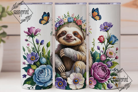 Baby Sloth & Flowers 20oz Tumbler Wrap Sublimation sassyprint 