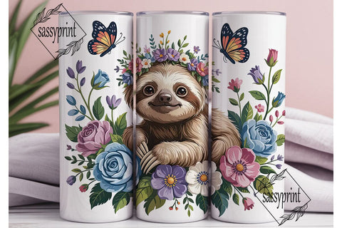 Baby Sloth & Flowers 20oz Tumbler Wrap Sublimation sassyprint 
