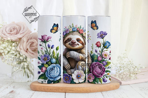 Baby Sloth & Flowers 20oz Tumbler Wrap Sublimation sassyprint 