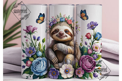 Baby Sloth & Flowers 20oz Tumbler Wrap Sublimation sassyprint 