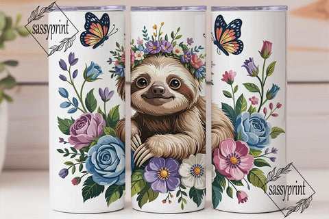 Baby Sloth & Flowers 20oz Tumbler Wrap Sublimation sassyprint 